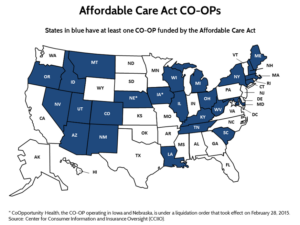 Source: The Affordable Care Act CO-OP Program: Facing Both Barriers and Opportunities for More Competitive Health Insurance Markets, Center for Health Insurance Reforms, The Commonwealth Fund blog, March 12, 2015.