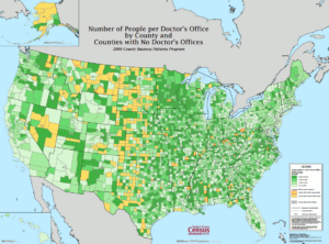 The U.S. Census Bureau offers data beyond the nation’s population. It has statistics on everything from health insurance and disability to veterans and HIV/AIDS. This map shows the proportion of doctor’s offices across the country. Source:“Number of People per Doctor's Office by County and Counties with No Doctor's Offices,” U.S. Census Bureau.