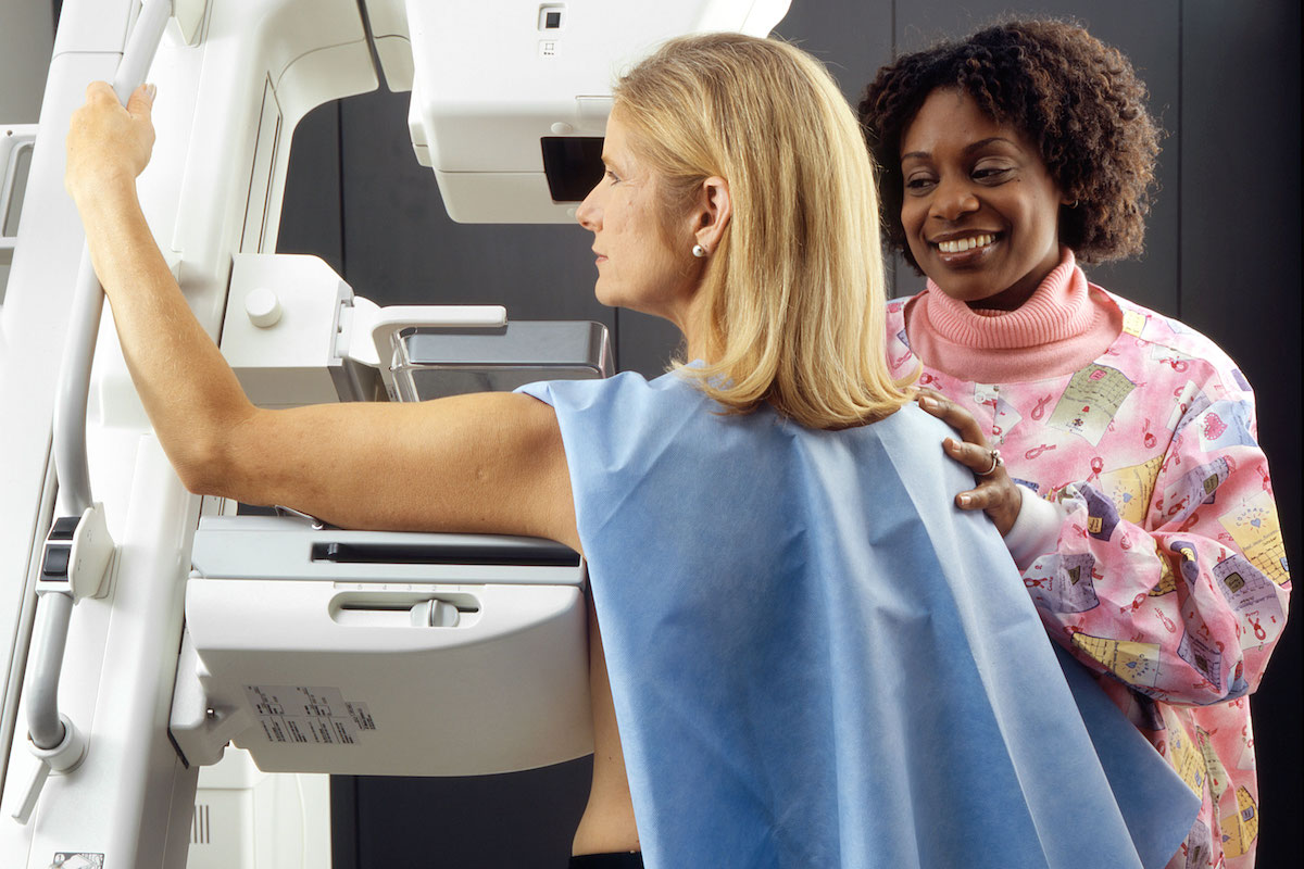 a patient receives a mammogram as part of breast cancer screening
