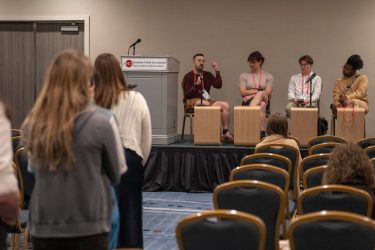 Panelists of the HJ25 session "Beyond bans: Barriers to health care access for transgender people" answer questions.