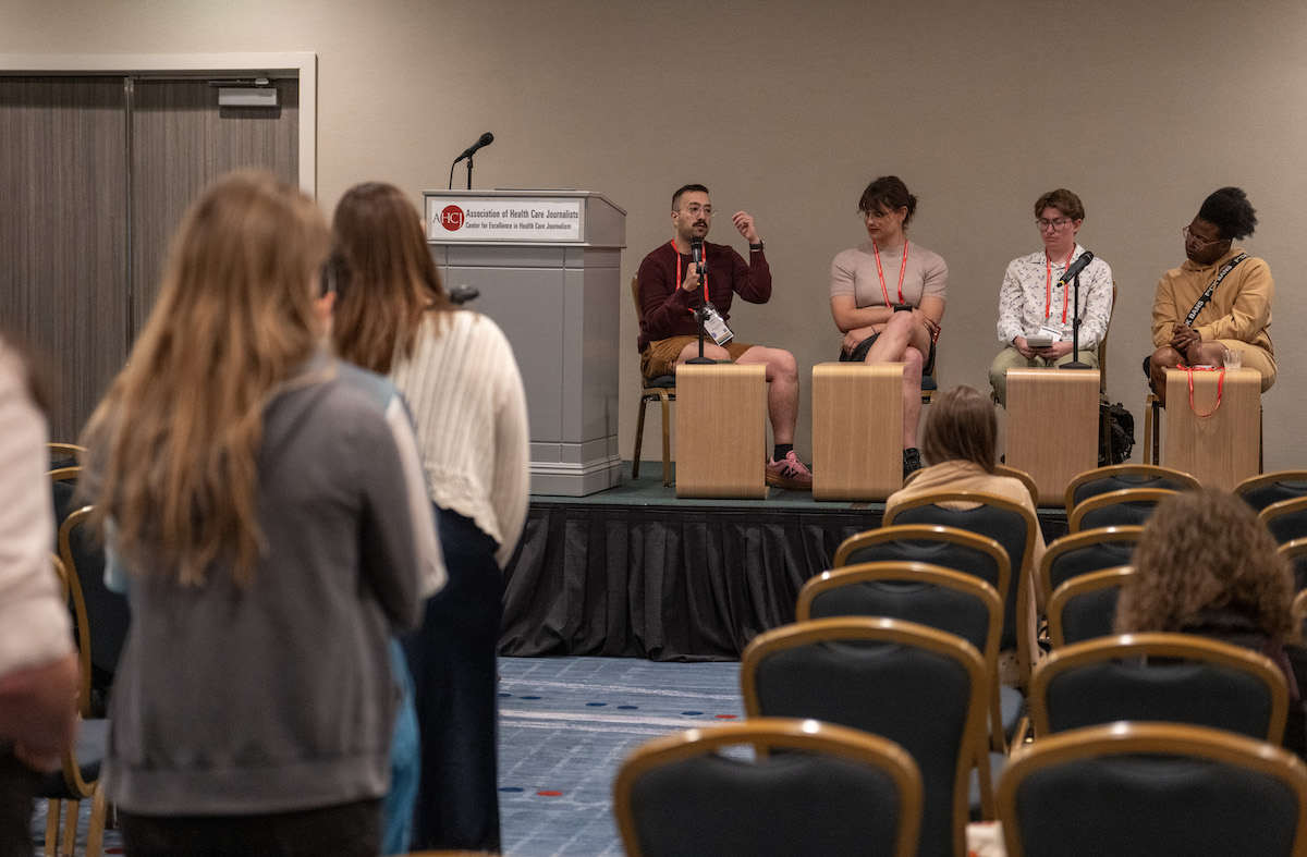 Panelists of the HJ25 session "Beyond bans: Barriers to health care access for transgender people" answer questions.
