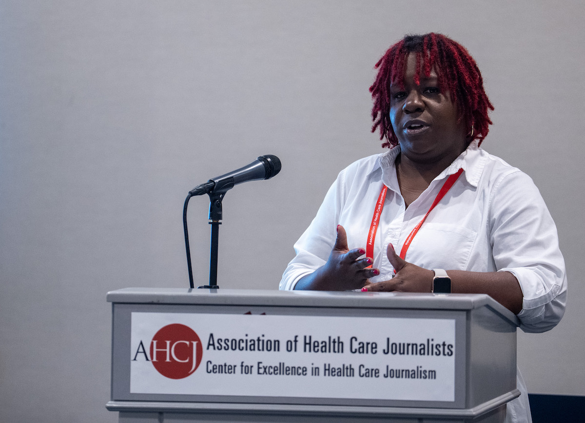 Ashlee Wilson of the Oklahoma Birth Equity Initiative speaks during an HJ25 panel on maternity deserts and increasing closures of maternity wards