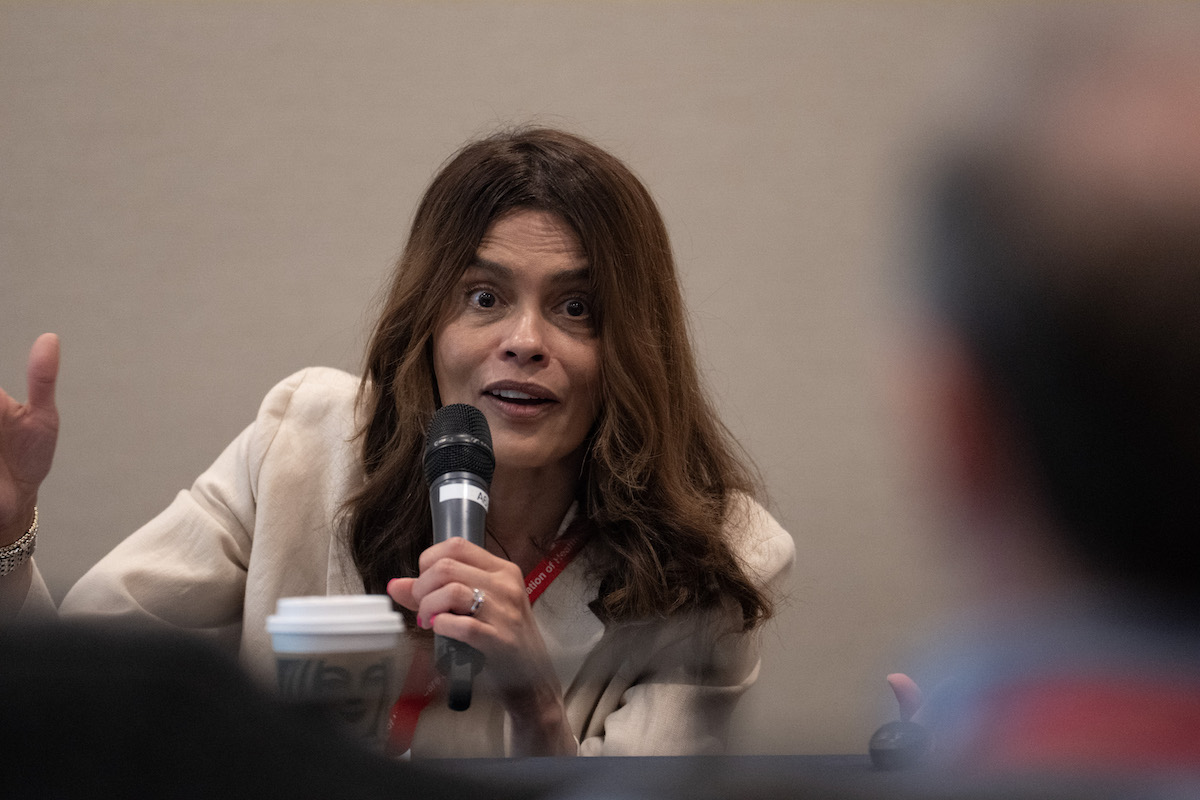 CHLA Chief of Medical Genetics Bridget Fernandez, M.D., speaks at HJ25 during a panel about autism in the Hispanic community.