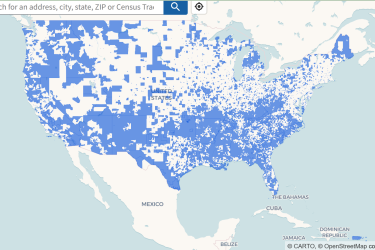 screenshot of a map of the US showing eligible communities using the Climate and Economic Justice Screening Tool