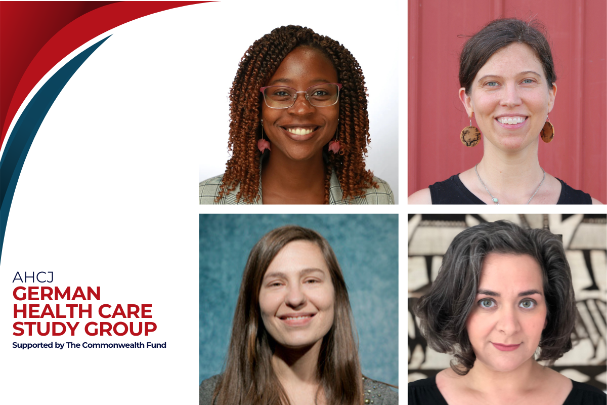 Text: AHCJ German Health Care Study Group. Supported by The Commonwealth Fund. Photos from top left to right: Jenae Barnes, Katie Burke, Jordan Gass-Pooré and Keren Landman, M.D.