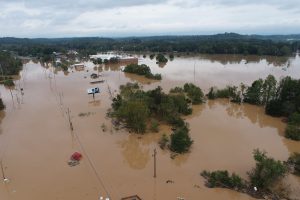 a flash flood in Burke County, N.C., caused by Hurricane Helene in Sept. 2024.