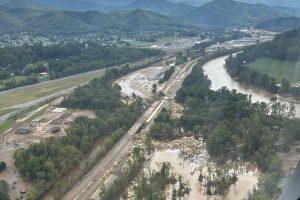 aerial view of Northeast Tennessee Flood damage from Hurricane Helene in September 2024