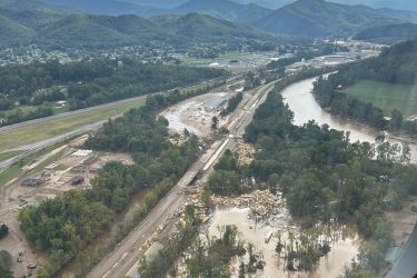 aerial view of Northeast Tennessee Flood damage from Hurricane Helene in September 2024
