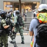 Press during a 2020 protest in Hong Kong