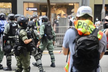 Press during a 2020 protest in Hong Kong
