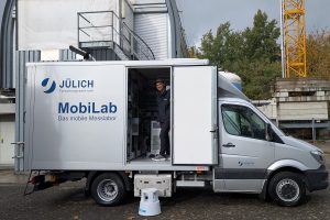 Air pollution chemist Robert Wegener stands in his state-of-the-art mobile air pollution lab, which can measure even the most difficult to detect pollutants such as ultrafine particles at fine scales, even from one street to the next. Wegener’s lab travels all over Germany and Europe to study public health questions about air quality.