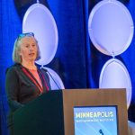 University of Minnesota professor Joanne Slavin speaks about the new U.S. dietary guidelines during a panel at HJ26. Photo by Zachary Linhares