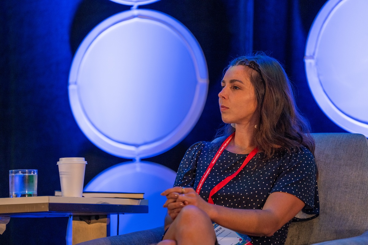 Grace Chamberlain listens during an HJ26 panel on the new U.S. dietary guidelines.