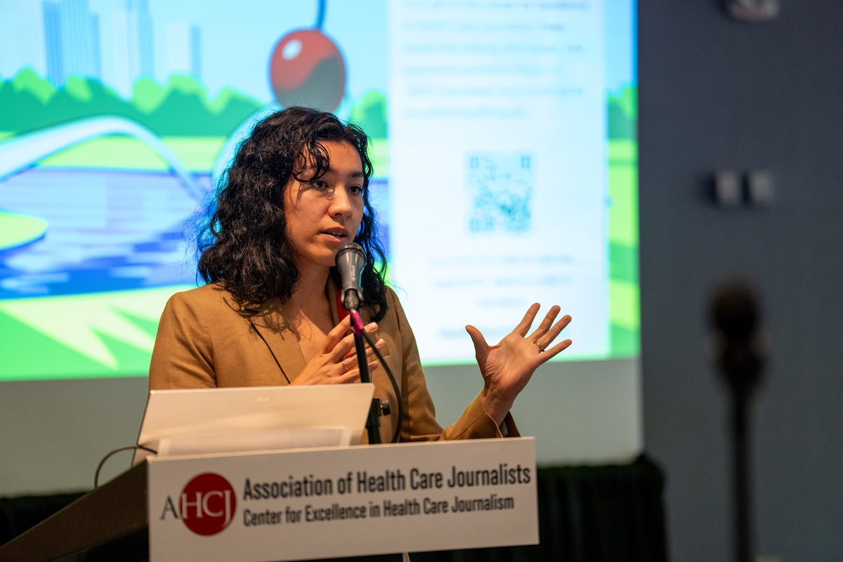 KFF Health News Regional Editor Hayat Norimine speaks during the "Market advice (and more) from editors" session at HJ26. Photo by Zachary Linhares
