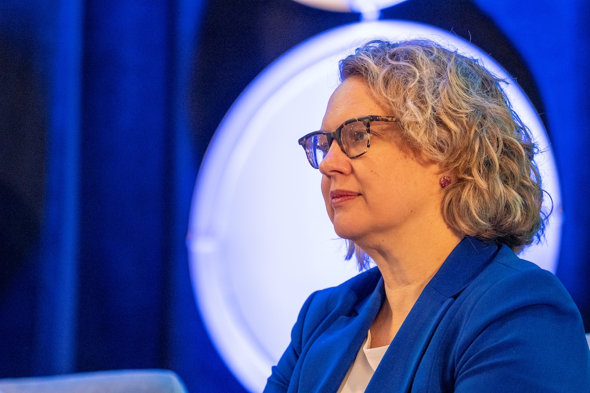 Panelist Heather Pierce, J.D., MPH, with the Association of American Medical Colleges, at the HJ26 session titled "The U.S. research machine has been hobbled. What will replace it?" Photo by Zachary Linhares