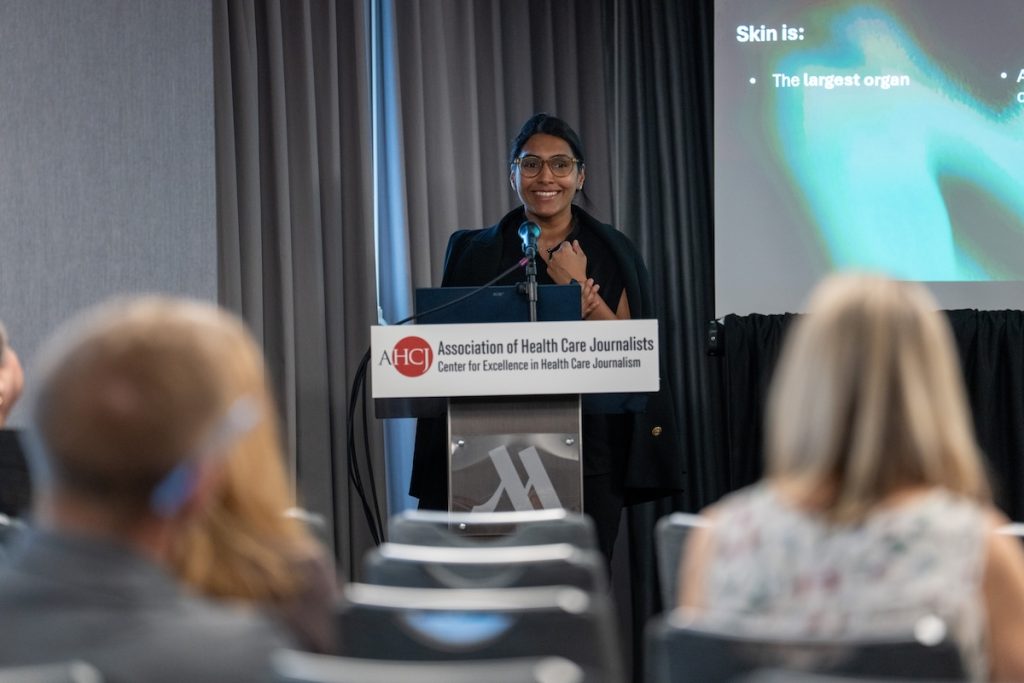 Saranya Wyles, M.D., Ph.D., speaks during HJ26. Photo by Zachary Linhares