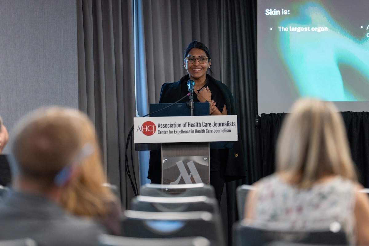 Saranya Wyles, M.D., Ph.D., speaks during HJ26. Photo by Zachary Linhares