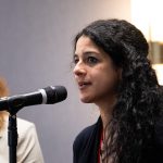 Nada Hassanein speaks at the HJ26 session "Abortion in America: Finding hidden stories locally and nationwide." Photo by Zachary Linhares