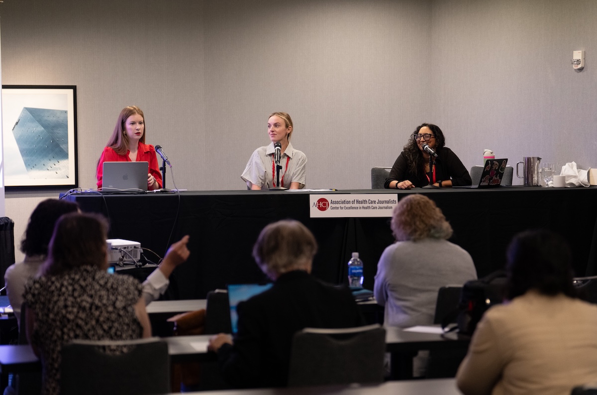 From left to right: Rachel Lobdell, Adriana Goblirsch, and Maya Srikrishnan. Photo by Zachary Linhares
