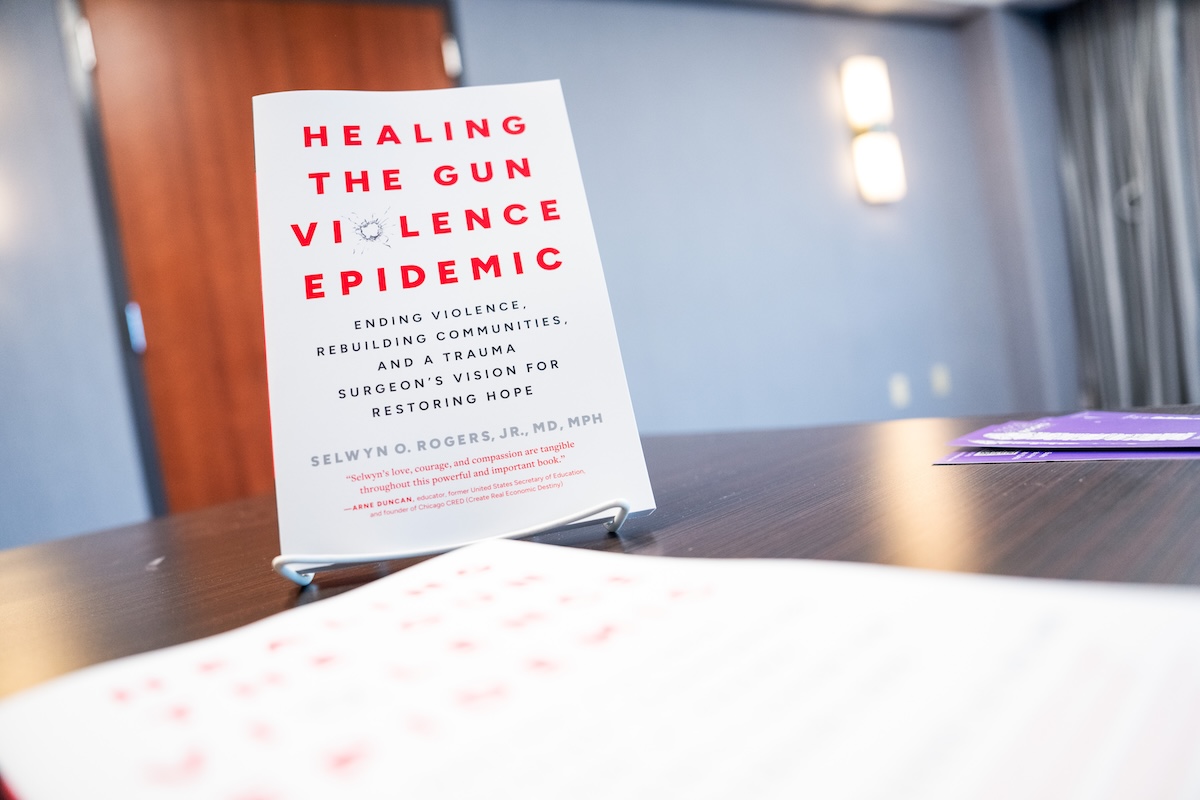 Dr. Rogers' book "Healing the Gun Violence Epidemic: A Trauma Surgeon’s Perspective." Photo by Zachary Linhares