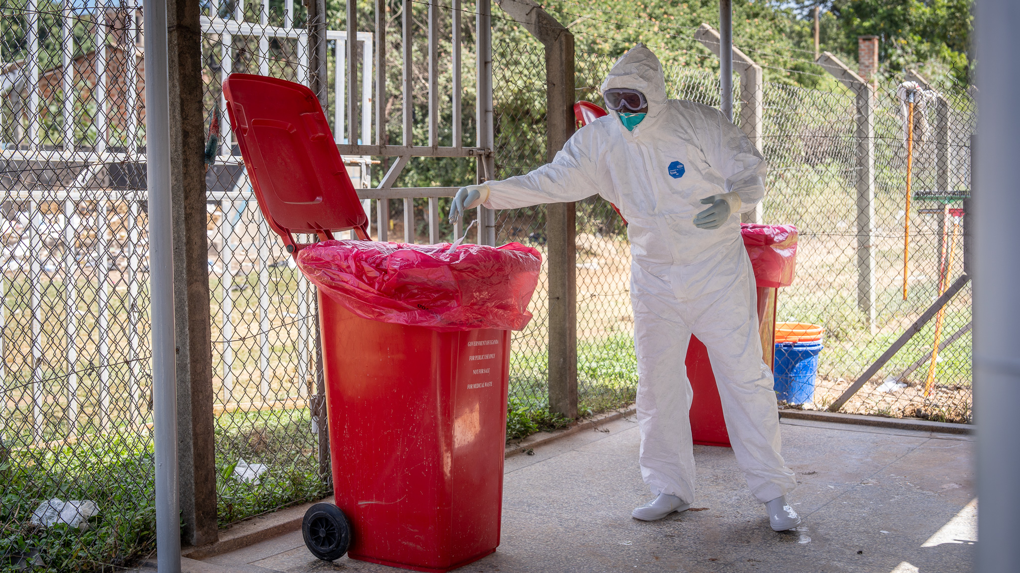 Members of Uganda's Emergency Medical Team attend to contacts of Ebola cases at Oil Health Centre 4's 12-bed isolation unit in Arua, northern Uganda, 25 June 2026.