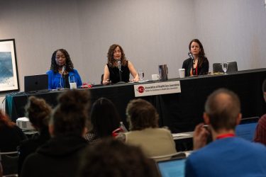 HJ26 panelists at the session "Demystifying community engagement: How listening leads to better health reporting." Photo by Zachary Linhares