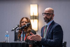 Demetre Daskalakis, M.D., speaks at the panel "Why can't we end the HIV epidemic in the US?" Photo by Zachary Linhares