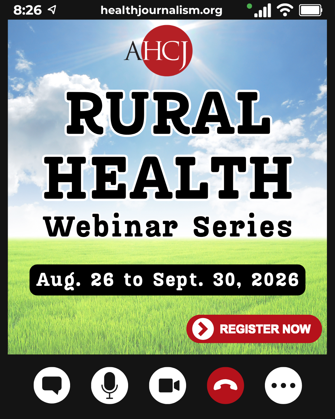 AHCJ Rural Health Webinar Series: Aug. 26 to Sept. 30, 2026. Register now: