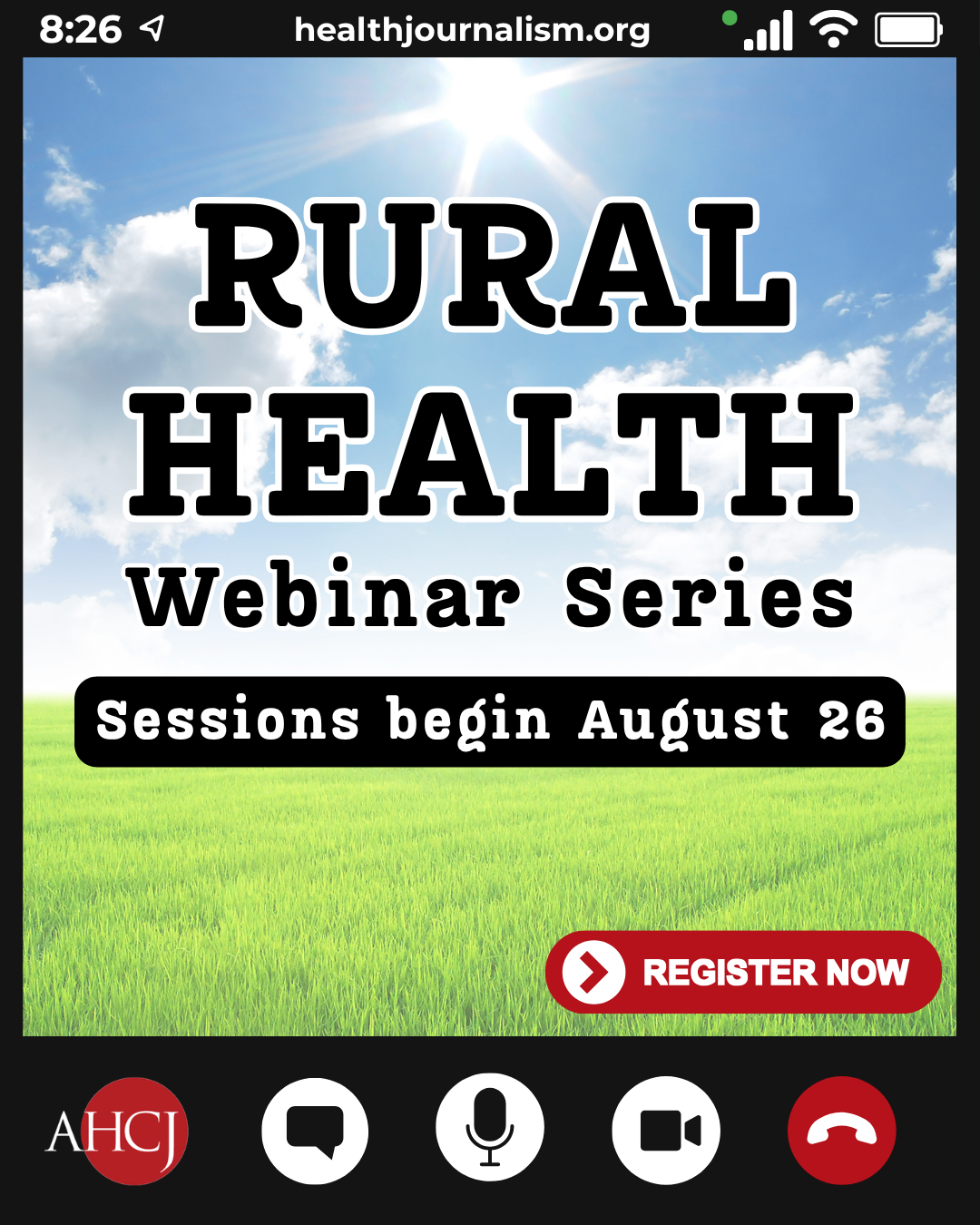 AHCJ Rural Health Webinar Series; sessions begin August 26. Register now