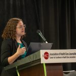 Emily Sheffield, MPH, speaks during the HJ26 session "Rural maternity care access: Minnesota perspectives." Photo by Zachary Linhares