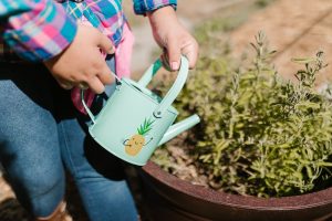 Child watering plants
