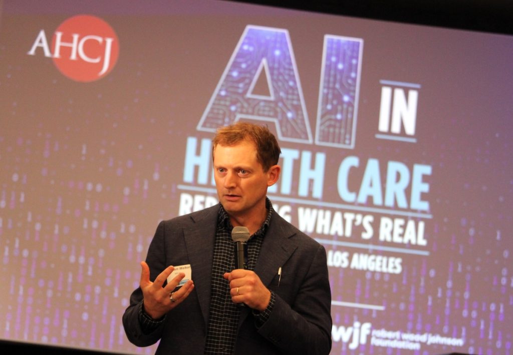 MDCalc co-founder and emergency physician Graham Walker, M.D., speaks at AHCJ's fall summit, AI in Health Care: Reporting What's Real. Photo by Kevin Ridder